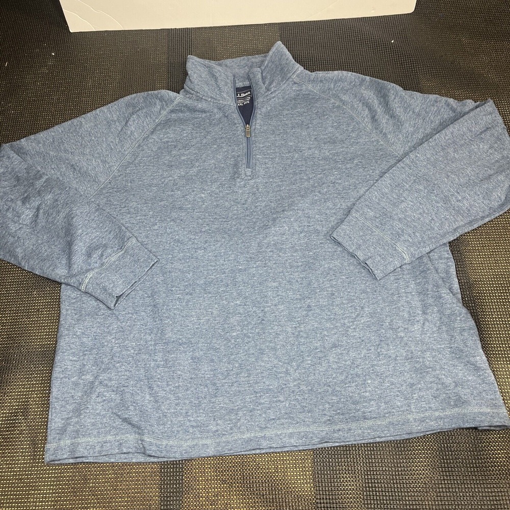 LL Bean Mens XXL  1/4 Zip Pullover Sweater Cotton Nylon Blue